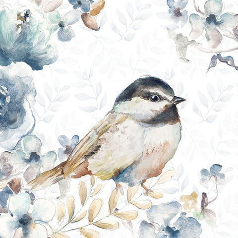 Bird on Wildflowers I Black Modern Wood Framed Art Print with Double Matting by Pinto, Patricia