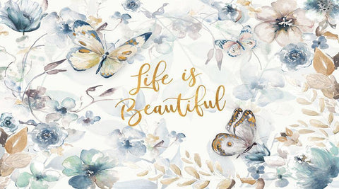 Life is Beautiful Butterfly Floral Black Ornate Wood Framed Art Print with Double Matting by Pinto, Patricia