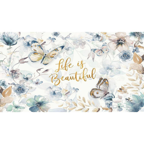 Life is Beautiful Butterfly Floral Black Modern Wood Framed Art Print with Double Matting by Pinto, Patricia