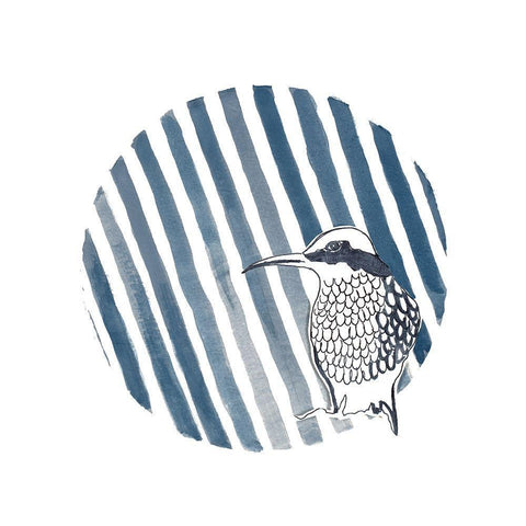 Indigo Bird Circle White Modern Wood Framed Art Print with Double Matting by Pinto, Patricia