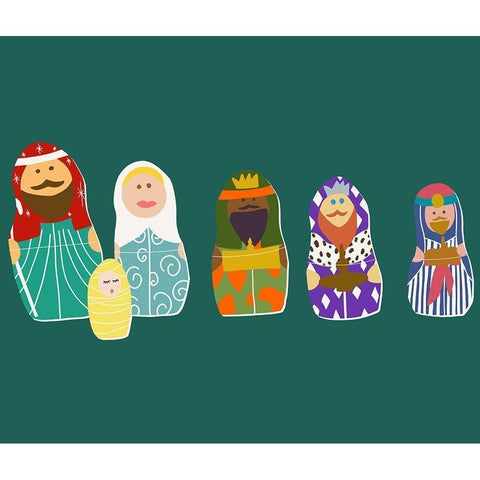 Nativity Matryoshka Dolls Black Modern Wood Framed Art Print with Double Matting by Bucheli, Jen