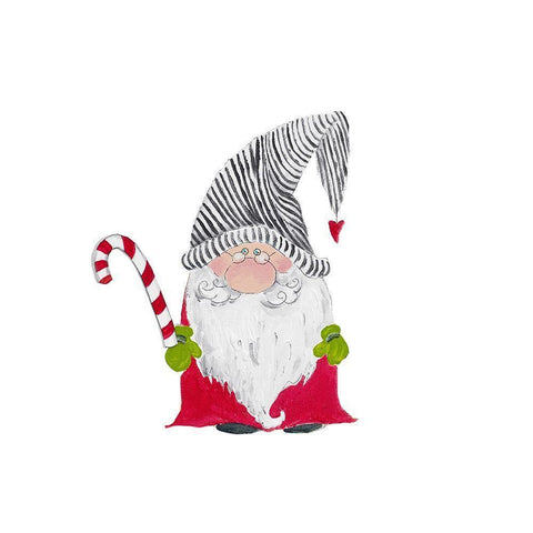 Christmas Santa Gnome Gold Ornate Wood Framed Art Print with Double Matting by Pinto, Patricia