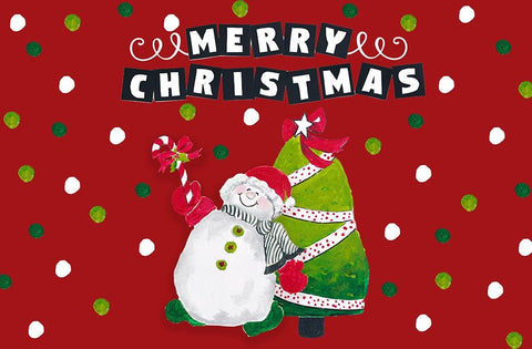 Merry Christmas Snowman and Tree White Modern Wood Framed Art Print with Double Matting by Pinto, Patricia