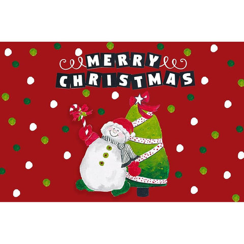 Merry Christmas Snowman and Tree Black Modern Wood Framed Art Print by Pinto, Patricia