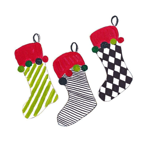 Christmas Stockings Black Ornate Wood Framed Art Print with Double Matting by Pinto, Patricia