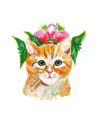 Cat with Flower Crown Black Ornate Wood Framed Art Print with Double Matting by Beauchamp, Andy