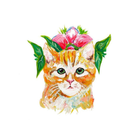 Cat with Flower Crown Black Modern Wood Framed Art Print by Beauchamp, Andy