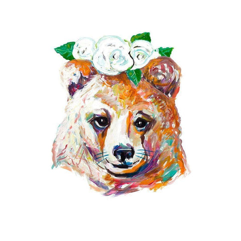 Bear with Flower Crown Black Modern Wood Framed Art Print with Double Matting by Beauchamp, Andy