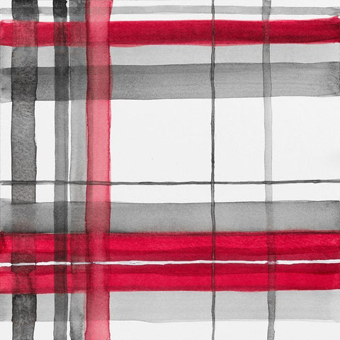 Red Plaid I White Modern Wood Framed Art Print with Double Matting by Loreth, Lanie