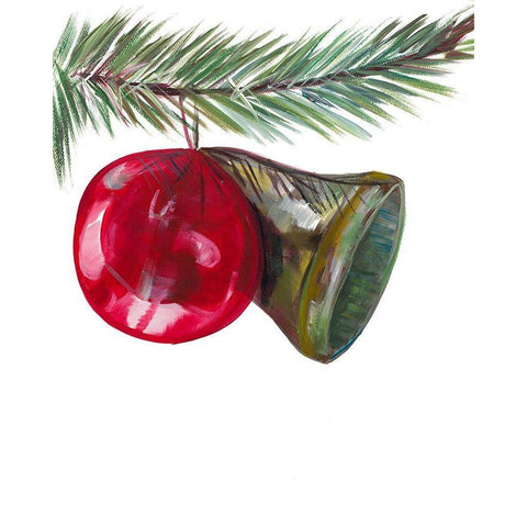 Christmas Bell on Pine Black Modern Wood Framed Art Print with Double Matting by Beauchamp, Andy