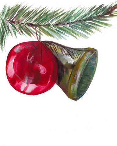 Christmas Bell on Pine Black Ornate Wood Framed Art Print with Double Matting by Beauchamp, Andy