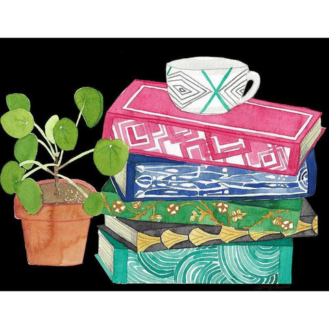 Reading Books Black Modern Wood Framed Art Print by Bucheli, Jen