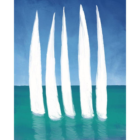 Tall Sailing Boats Black Modern Wood Framed Art Print by Meneely, Dan