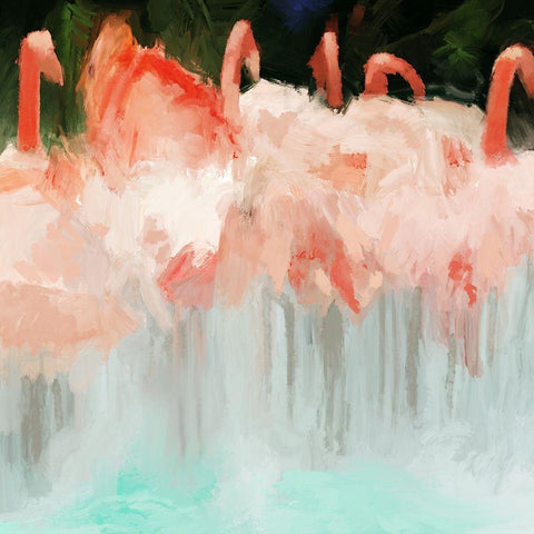 Flamingo Dance Black Modern Wood Framed Art Print by Meneely, Dan