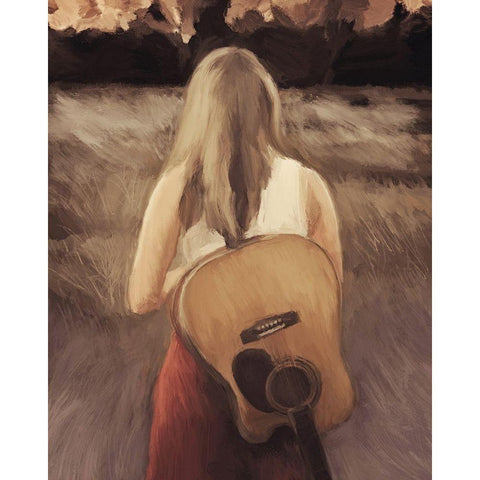 Traveling With My Guitar Black Modern Wood Framed Art Print with Double Matting by Meneely, Dan