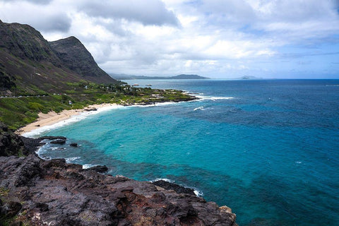 Oahu Cliffs White Modern Wood Framed Art Print with Double Matting by Bill Carson Photography