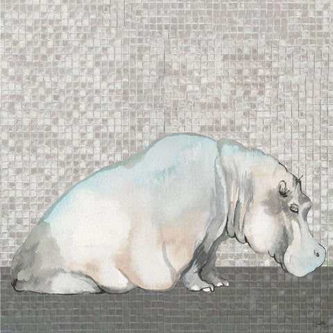 Introspective Hippo Black Modern Wood Framed Art Print with Double Matting by Medley, Elizabeth