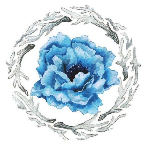 Blue Flower I White Modern Wood Framed Art Print with Double Matting by Medley, Elizabeth