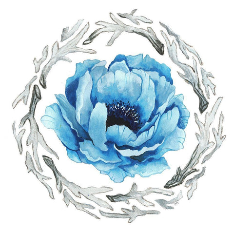 Blue Flower II Black Ornate Wood Framed Art Print with Double Matting by Medley, Elizabeth