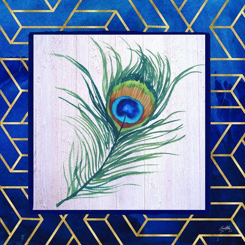 Peacock Feather I Gold Ornate Wood Framed Art Print with Double Matting by Medley, Elizabeth