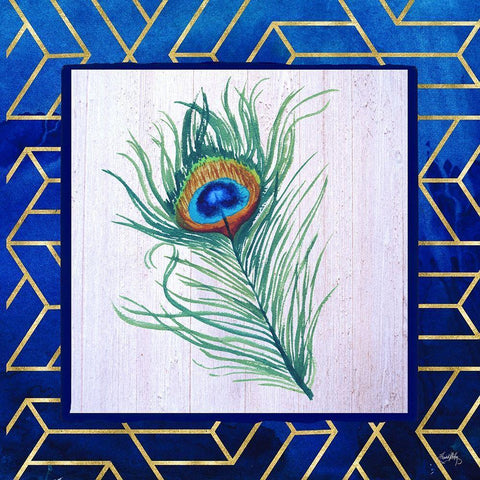 Peacock Feather II White Modern Wood Framed Art Print with Double Matting by Medley, Elizabeth