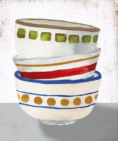 Stacked Bowls I White Modern Wood Framed Art Print with Double Matting by Medley, Elizabeth