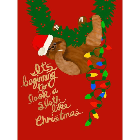 Sloth Like Christmas Gold Ornate Wood Framed Art Print with Double Matting by Bucheli, Jen