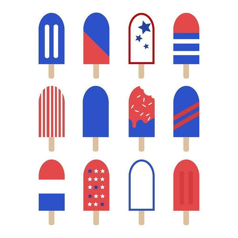 Patriotic Popsicles Black Modern Wood Framed Art Print with Double Matting by Quach, Anna