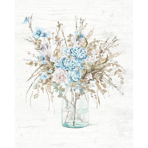 Blue Flowers In Glass Vase Black Modern Wood Framed Art Print with Double Matting by Pinto, Patricia