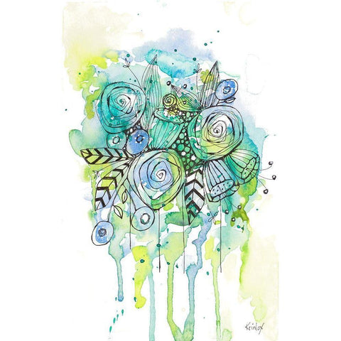 Floral Bouquet Wash Black Modern Wood Framed Art Print with Double Matting by Krinlox