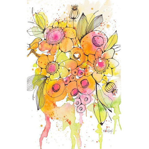Bursting Wildflowers I Gold Ornate Wood Framed Art Print with Double Matting by Krinlox