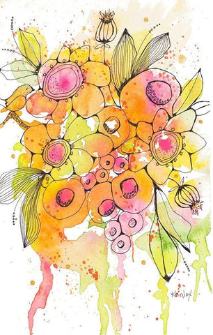Bursting Wildflowers I Black Ornate Wood Framed Art Print with Double Matting by Krinlox