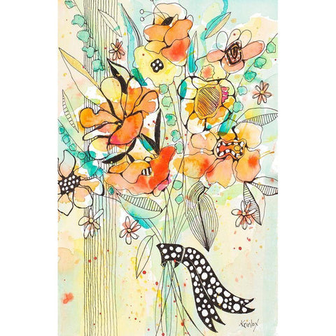 Bursting Wildflower Bouquet Gold Ornate Wood Framed Art Print with Double Matting by Krinlox