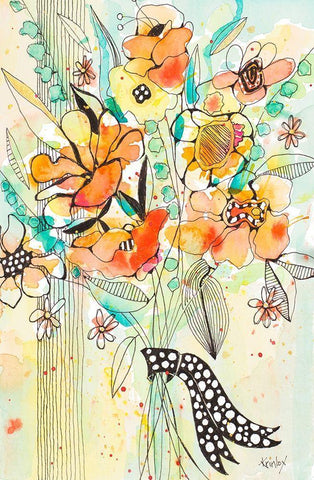 Bursting Wildflower Bouquet White Modern Wood Framed Art Print with Double Matting by Krinlox