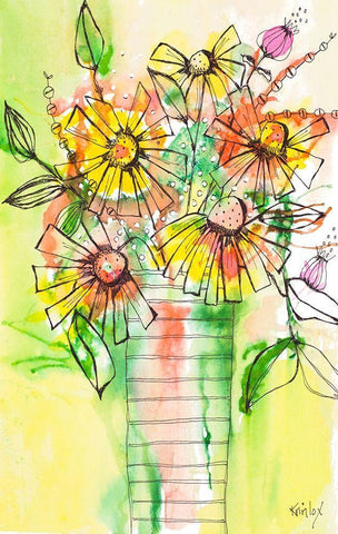 Bursting Wildflowers in Vase Black Ornate Wood Framed Art Print with Double Matting by Krinlox