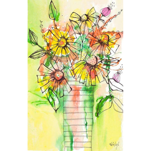 Bursting Wildflowers in Vase Black Modern Wood Framed Art Print by Krinlox