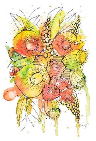 Bursting Wildflowers II White Modern Wood Framed Art Print with Double Matting by Krinlox