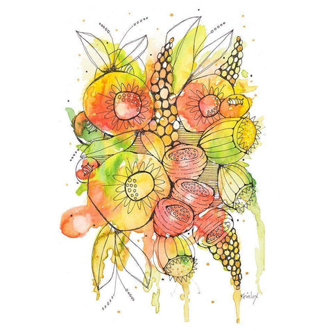 Bursting Wildflowers II Black Modern Wood Framed Art Print by Krinlox