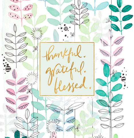 Thankful Grateful Blessed Botanicals White Modern Wood Framed Art Print with Double Matting by Krinlox