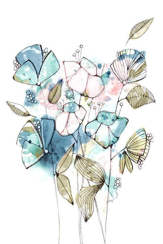 Blooming Spring I White Modern Wood Framed Art Print with Double Matting by Krinlox
