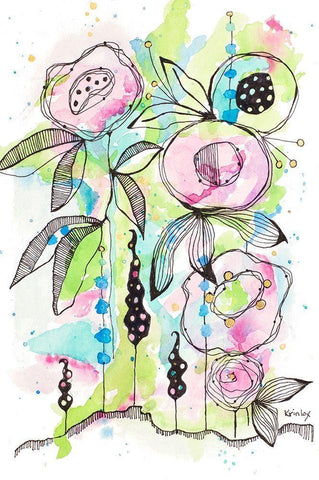 Blooming Summer I White Modern Wood Framed Art Print with Double Matting by Krinlox