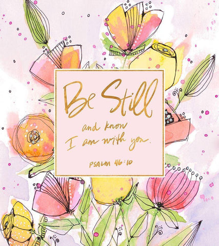 Be Still Spring Blooms White Modern Wood Framed Art Print with Double Matting by Krinlox