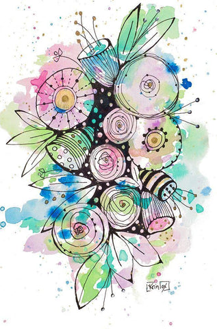 Blooming Summer II White Modern Wood Framed Art Print with Double Matting by Krinlox
