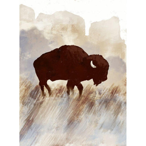 Buffalo Sunset Hill I Black Modern Wood Framed Art Print with Double Matting by Meneely, Dan