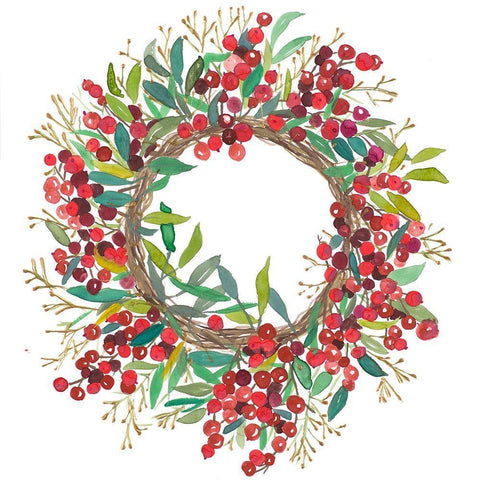 Christmas Wreath White Modern Wood Framed Art Print with Double Matting by Pinto, Patricia