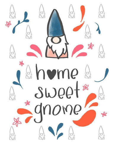 Home Sweet Gnome White Modern Wood Framed Art Print with Double Matting by Quach, Anna