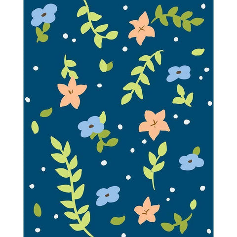 Spring Floral Scatter Black Modern Wood Framed Art Print by Quach, Anna