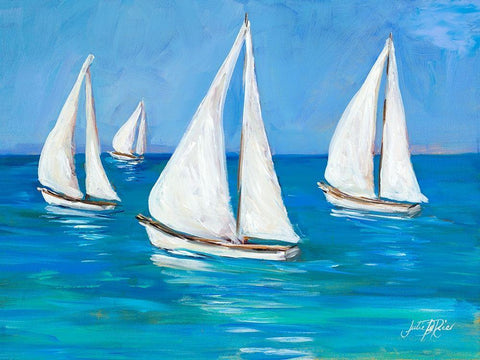 Sailboats I White Modern Wood Framed Art Print with Double Matting by DeRice, Julie