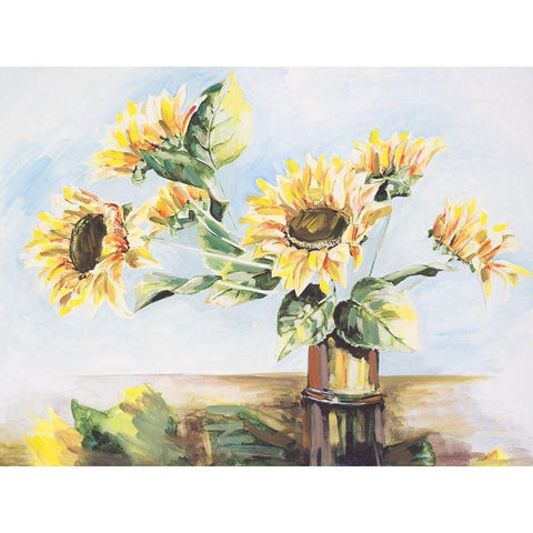 Sunflowers on Golden Vase Black Modern Wood Framed Art Print with Double Matting by French-Roussia, Heather A.