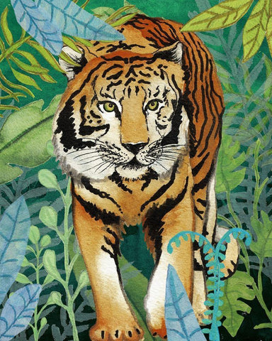 Tiger In The Jungle II Black Ornate Wood Framed Art Print with Double Matting by Medley, Elizabeth